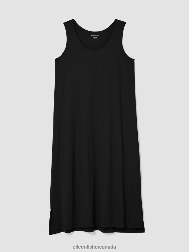 EILEEN FISHER Organic Cotton Interlock Tank Sleep Dress Easy Fit Calf Length Women BLACK Clothing 024FN1001