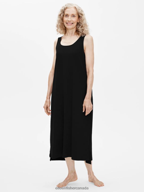 EILEEN FISHER Organic Cotton Interlock Tank Sleep Dress Easy Fit Calf Length Women BLACK Clothing 024FN1030