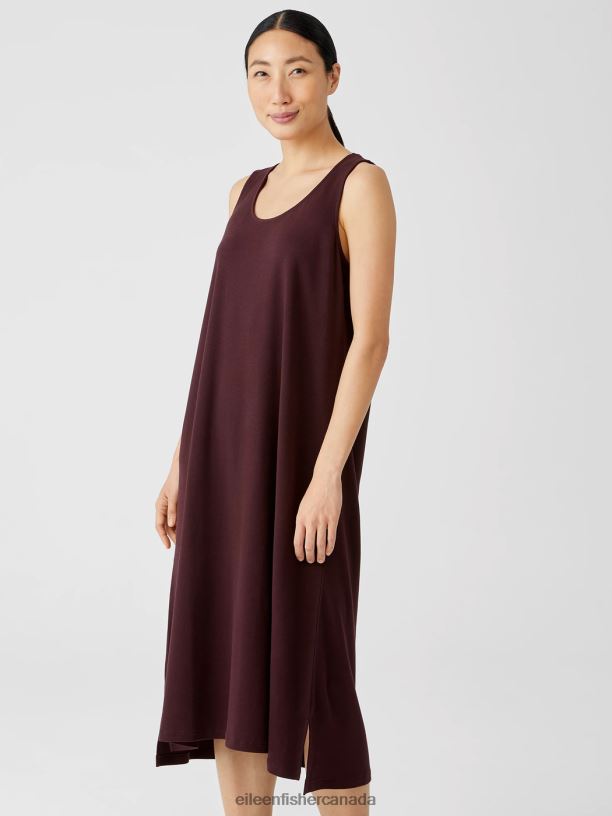 EILEEN FISHER Organic Cotton Interlock Tank Sleep Dress Easy Fit Calf Length Women CASSIS Clothing 024FN1004