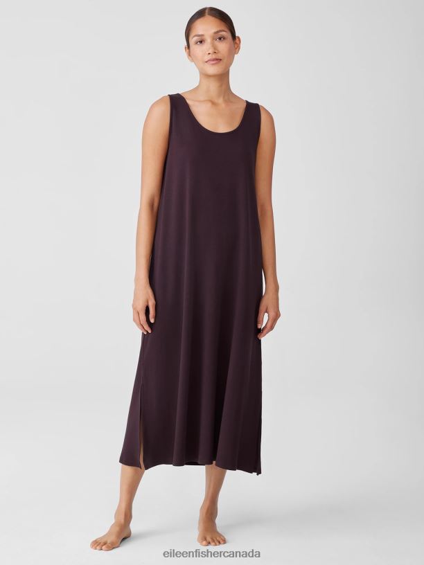 EILEEN FISHER Organic Cotton Interlock Tank Sleep Dress Easy Fit Calf Length Women CASSIS Clothing 024FN1004