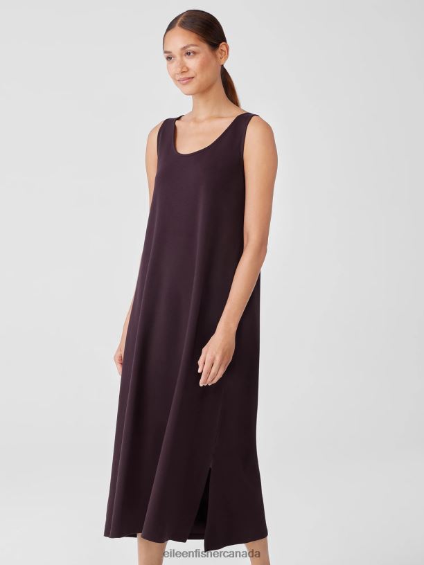 EILEEN FISHER Organic Cotton Interlock Tank Sleep Dress Easy Fit Calf Length Women CASSIS Clothing 024FN1004