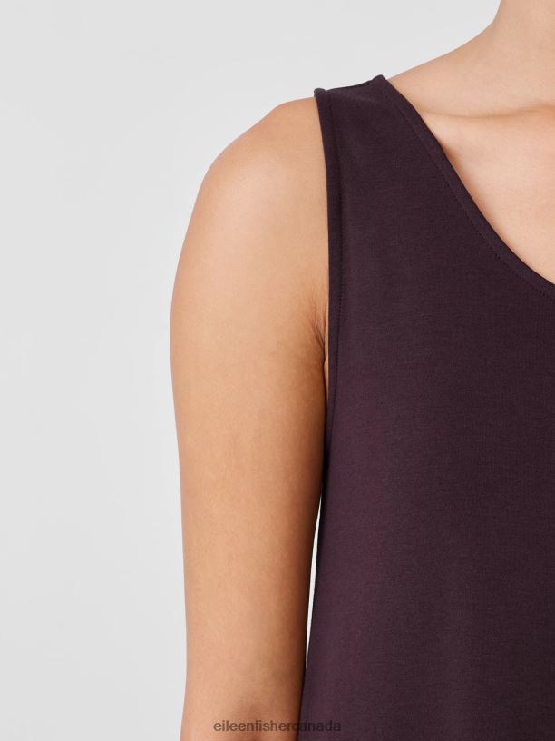 EILEEN FISHER Organic Cotton Interlock Tank Sleep Dress Easy Fit Calf Length Women CASSIS Clothing 024FN1004