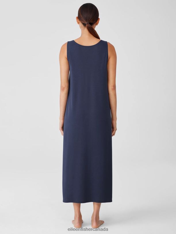 EILEEN FISHER Organic Cotton Interlock Tank Sleep Dress Easy Fit Calf Length Women INDIGO Clothing 024FN1002