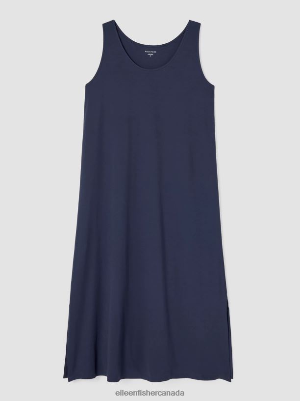 EILEEN FISHER Organic Cotton Interlock Tank Sleep Dress Easy Fit Calf Length Women INDIGO Clothing 024FN1002