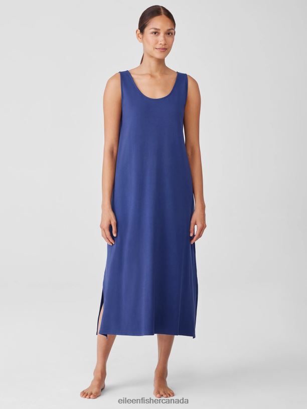 EILEEN FISHER Organic Cotton Interlock Tank Sleep Dress Easy Fit Calf Length Women IRIS Clothing 024FN1005