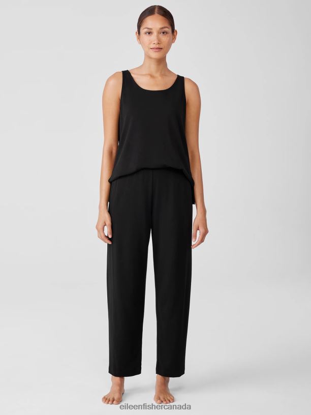 EILEEN FISHER Cozy Organic Cotton Interlock Lantern Pant Easy Fit Ankle Length Women BLACK Clothing 024FN944