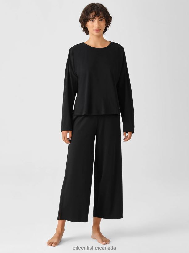 EILEEN FISHER Cozy Organic Cotton Interlock Wide-Leg Pant Easy Fit Ankle Length Women BLACK Clothing 024FN916