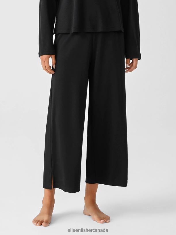 EILEEN FISHER Cozy Organic Cotton Interlock Wide-Leg Pant Easy Fit Ankle Length Women BLACK Clothing 024FN916