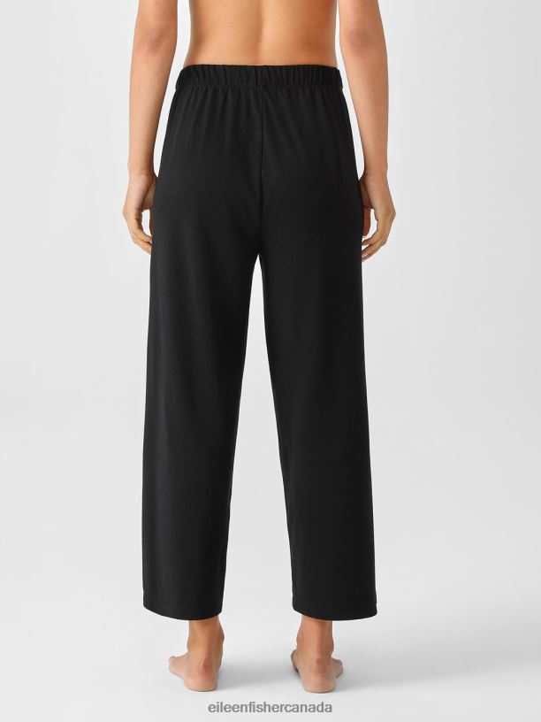EILEEN FISHER Cozy Organic Cotton Interlock Wide-Leg Pant Easy Fit Ankle Length Women BLACK Clothing 024FN916