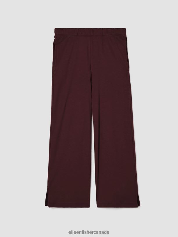 EILEEN FISHER Cozy Organic Cotton Interlock Wide-Leg Pant Easy Fit Ankle Length Women CASSIS Clothing 024FN919