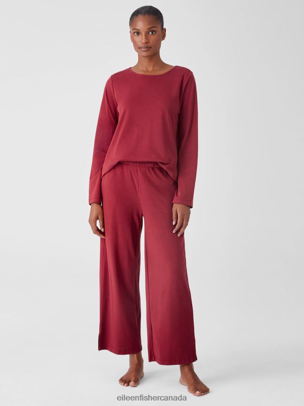 EILEEN FISHER Cozy Organic Cotton Interlock Wide-Leg Pant Easy Fit Ankle Length Women CRANBERRY Clothing 024FN920