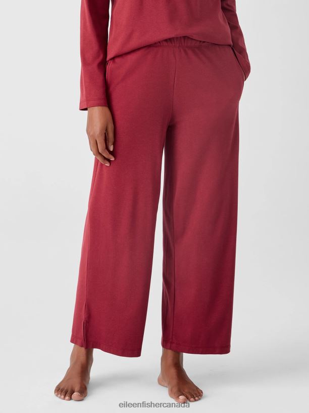 EILEEN FISHER Cozy Organic Cotton Interlock Wide-Leg Pant Easy Fit Ankle Length Women CRANBERRY Clothing 024FN920