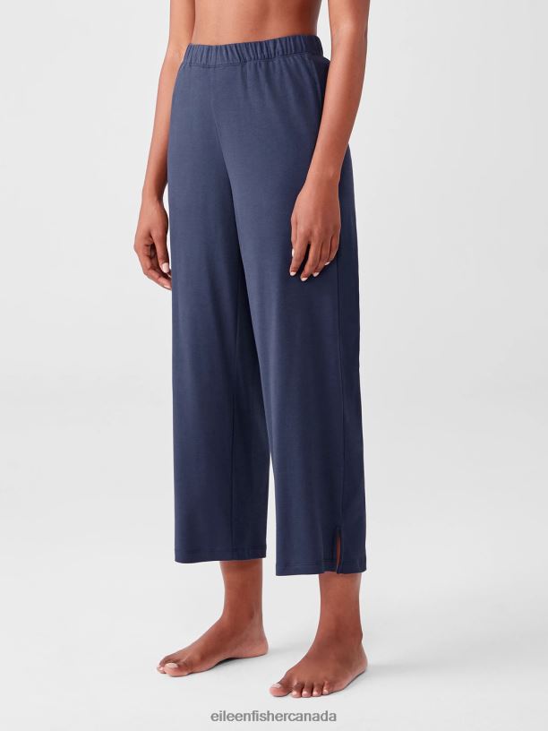 EILEEN FISHER Cozy Organic Cotton Interlock Wide-Leg Pant Easy Fit Ankle Length Women INDIGO Clothing 024FN917