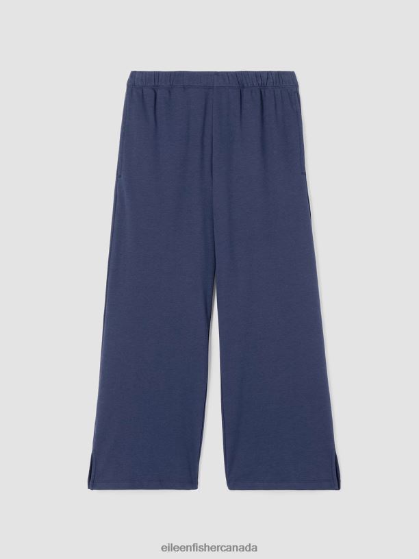 EILEEN FISHER Cozy Organic Cotton Interlock Wide-Leg Pant Easy Fit Ankle Length Women INDIGO Clothing 024FN917