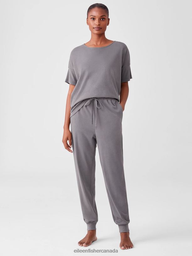 EILEEN FISHER Organic Cotton InterlockJogger Sleep Pant Easy Fit Ankle Length Women ASH Clothing 024FN909