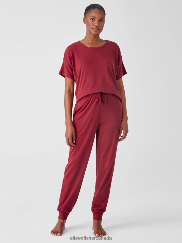 EILEEN FISHER Organic Cotton InterlockJogger Sleep Pant Easy Fit Ankle Length Women CRANBERRY Clothing 024FN913