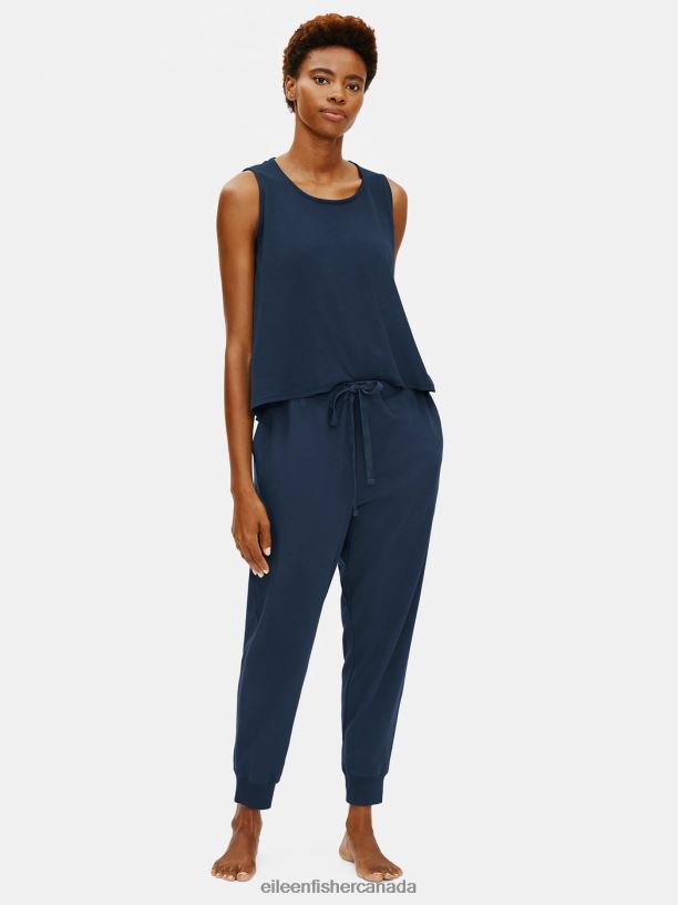 EILEEN FISHER Organic Cotton Interlock Jogger Sleep Pant Easy Fit Ankle Length Women INDIGO Clothing 024FN1014
