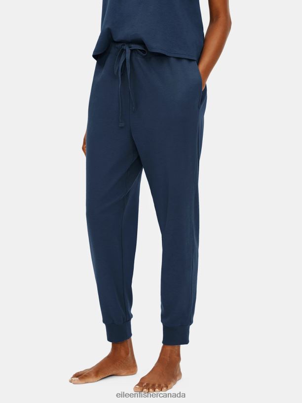 EILEEN FISHER Organic Cotton Interlock Jogger Sleep Pant Easy Fit Ankle Length Women INDIGO Clothing 024FN1014