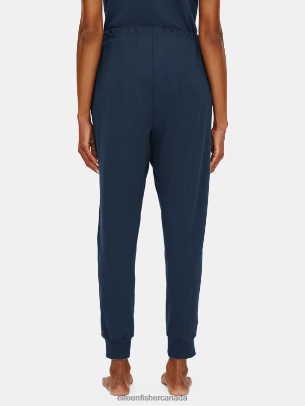 EILEEN FISHER Organic Cotton Interlock Jogger Sleep Pant Easy Fit Ankle Length Women INDIGO Clothing 024FN1014