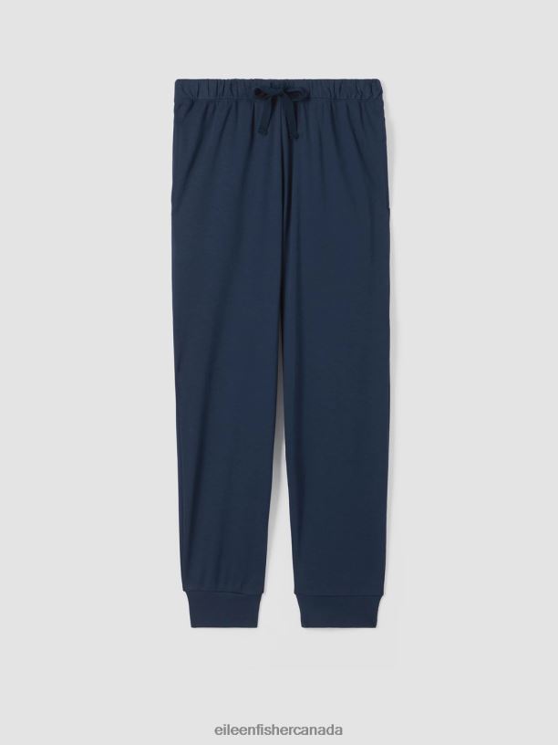 EILEEN FISHER Organic Cotton Interlock Jogger Sleep Pant Easy Fit Ankle Length Women INDIGO Clothing 024FN1014