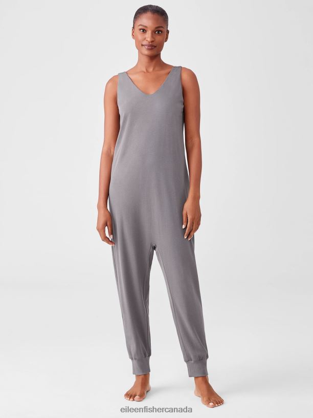 EILEEN FISHER Organic Cotton Interlock Sleep Jumpsuit Easy Fit Cropped Length Women ASH Clothing 024FN932
