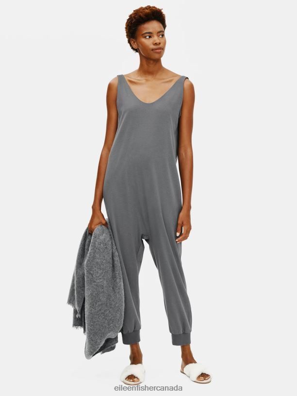 EILEEN FISHER Organic Cotton Interlock Sleep Jumpsuit Easy Fit Cropped Length Women BLACK Clothing 024FN1033