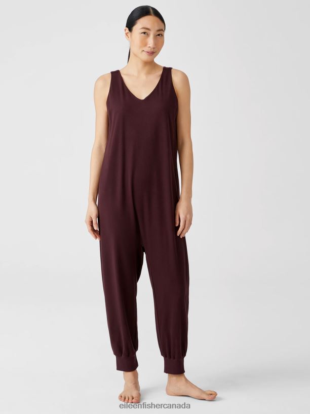 EILEEN FISHER Organic Cotton Interlock Sleep Jumpsuit Easy Fit Cropped Length Women CASSIS Clothing 024FN934
