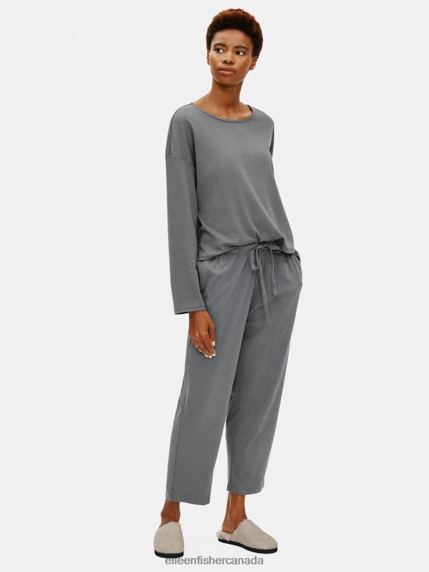 EILEEN FISHER Organic Cotton Interlock Slouchy Sleep Pant Easy Fit Cropped Length Women ASH Clothing 024FN1021