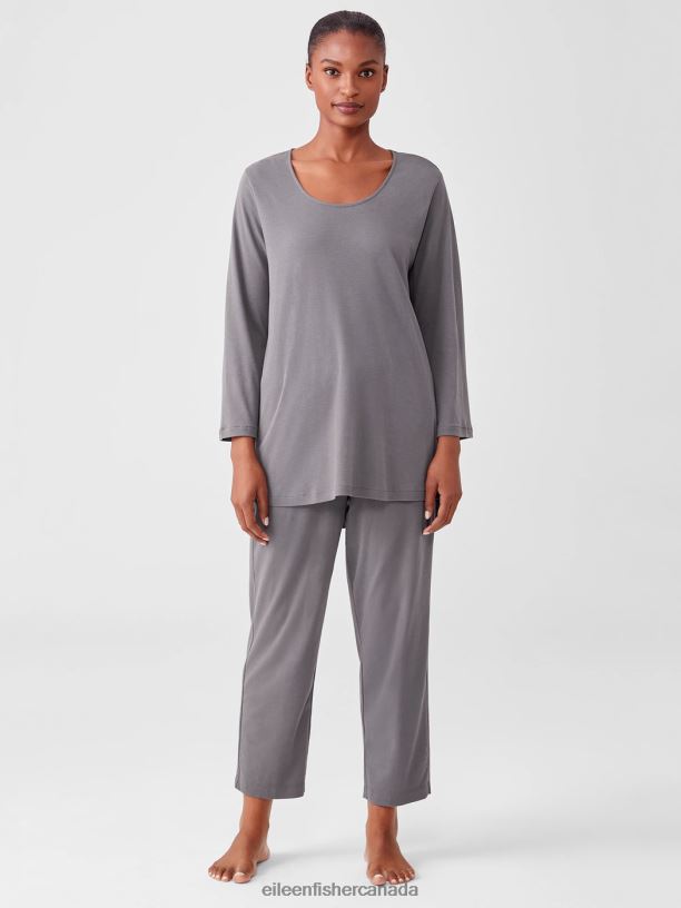 EILEEN FISHER Organic Cotton Interlock Slouchy Sleep Pant Easy Fit Cropped Length Women ASH Clothing 024FN969