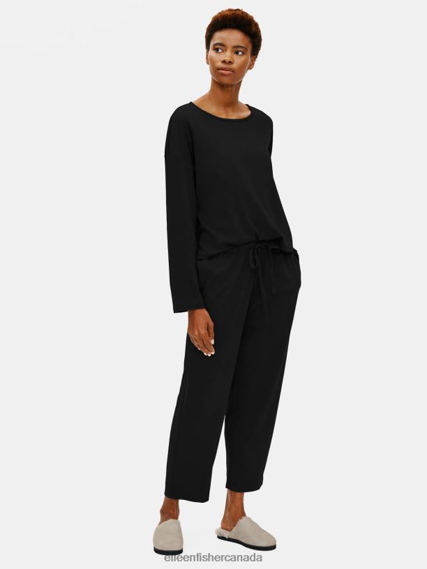 EILEEN FISHER Organic Cotton Interlock Slouchy Sleep Pant Easy Fit Cropped Length Women BLACK Clothing 024FN1020