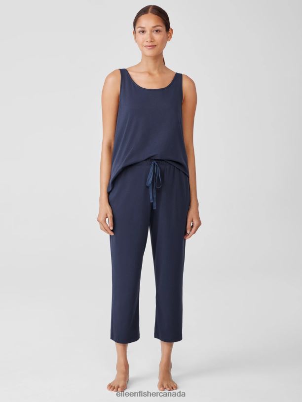 EILEEN FISHER Organic Cotton Interlock Slouchy Sleep Pant Easy Fit Cropped Length Women BLACK Clothing 024FN967
