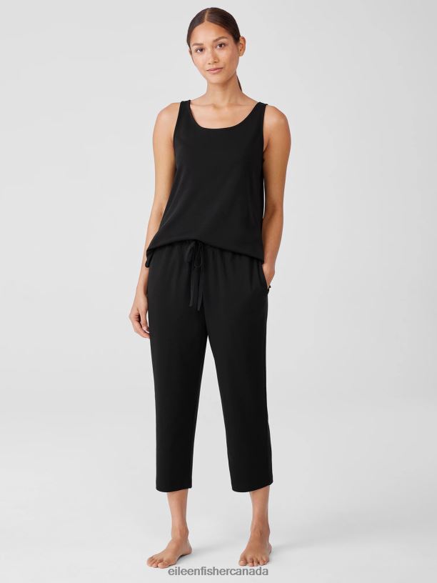 EILEEN FISHER Organic Cotton Interlock Slouchy Sleep Pant Easy Fit Cropped Length Women BLACK Clothing 024FN968