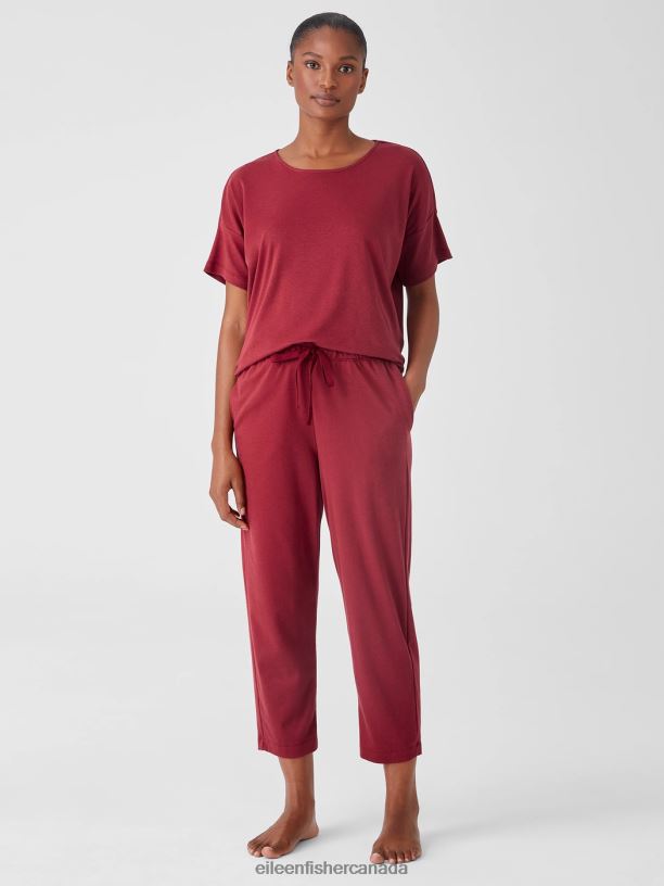 EILEEN FISHER Organic Cotton Interlock Slouchy Sleep Pant Easy Fit Cropped Length Women CRANBERRY Clothing 024FN972
