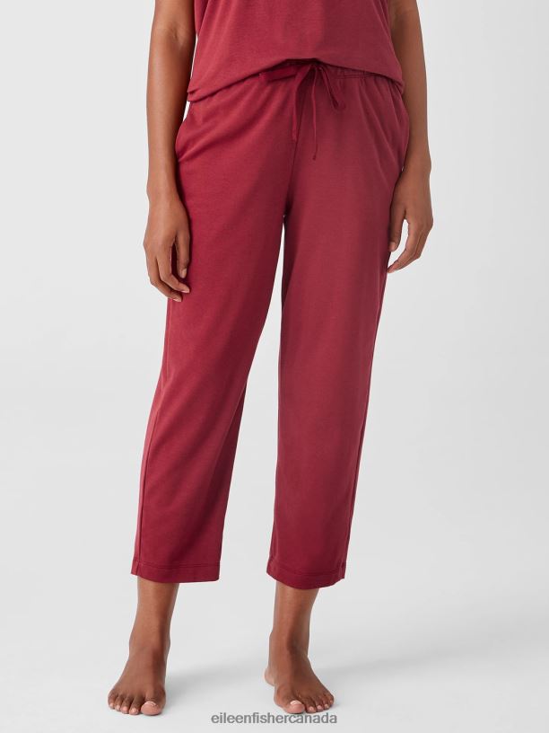 EILEEN FISHER Organic Cotton Interlock Slouchy Sleep Pant Easy Fit Cropped Length Women CRANBERRY Clothing 024FN972