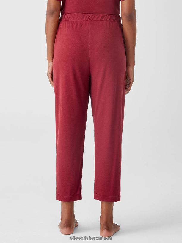 EILEEN FISHER Organic Cotton Interlock Slouchy Sleep Pant Easy Fit Cropped Length Women CRANBERRY Clothing 024FN972