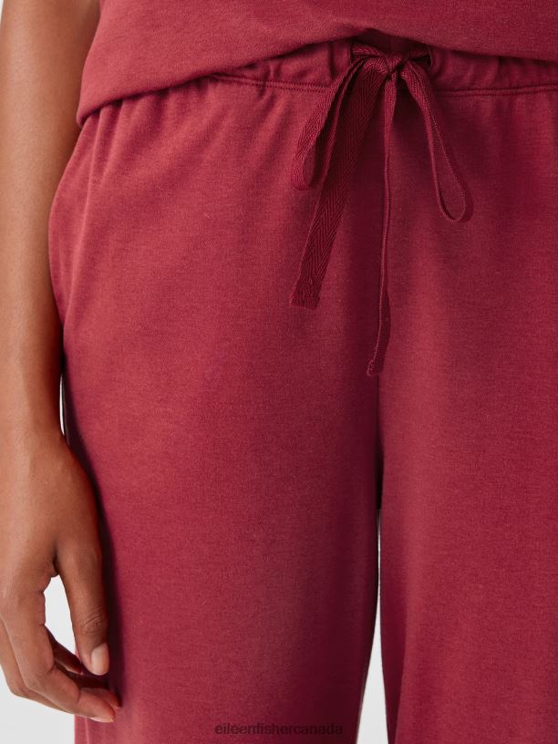EILEEN FISHER Organic Cotton Interlock Slouchy Sleep Pant Easy Fit Cropped Length Women CRANBERRY Clothing 024FN972
