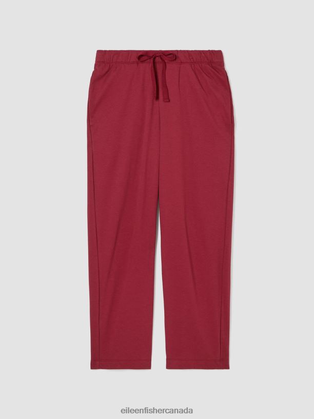 EILEEN FISHER Organic Cotton Interlock Slouchy Sleep Pant Easy Fit Cropped Length Women CRANBERRY Clothing 024FN972