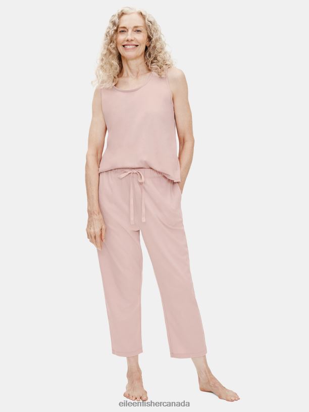 EILEEN FISHER Organic Cotton Interlock Slouchy Sleep Pant Easy Fit Cropped Length Women POWDER Clothing 024FN1023