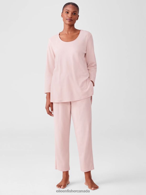 EILEEN FISHER Organic Cotton Interlock Slouchy Sleep Pant Easy Fit Cropped Length Women POWDER Clothing 024FN973