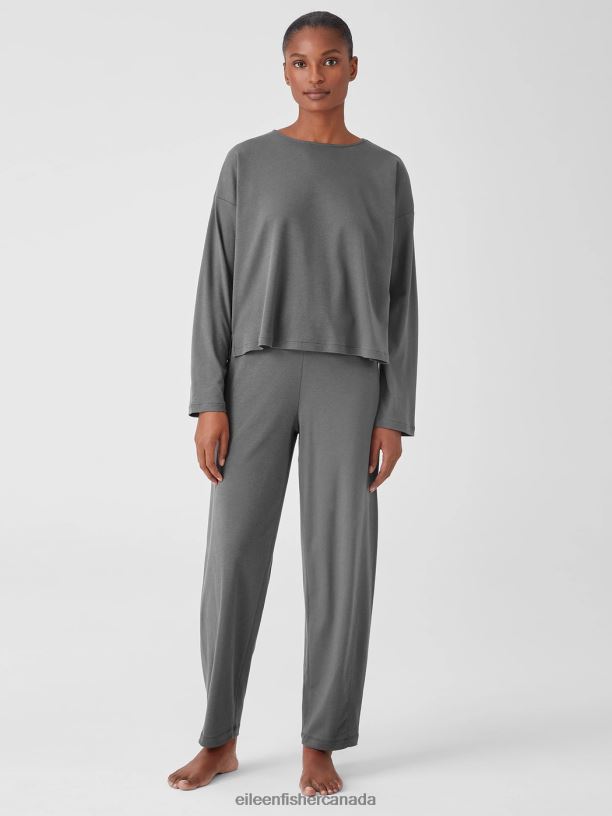 EILEEN FISHER Cozy Organic Cotton Interlock Box-Top Boxy Fit Short Length Women ASH Clothing 024FN986