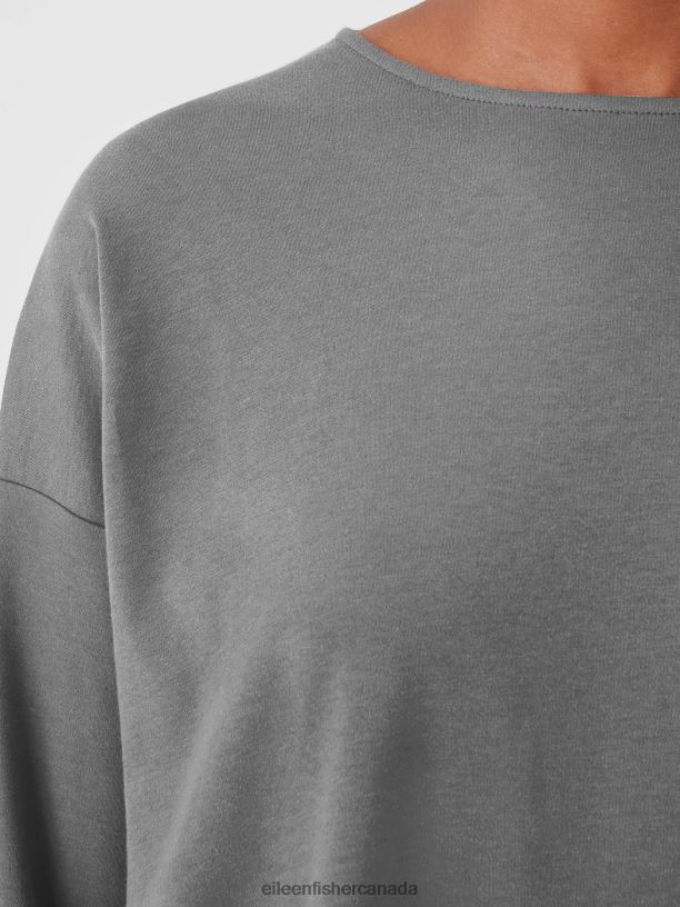 EILEEN FISHER Cozy Organic Cotton Interlock Box-Top Boxy Fit Short Length Women ASH Clothing 024FN986