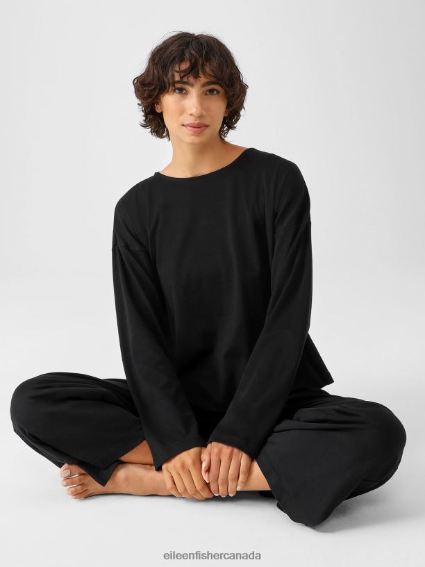 EILEEN FISHER Cozy Organic Cotton Interlock Box-Top Boxy Fit Short Length Women BLACK Clothing 024FN985