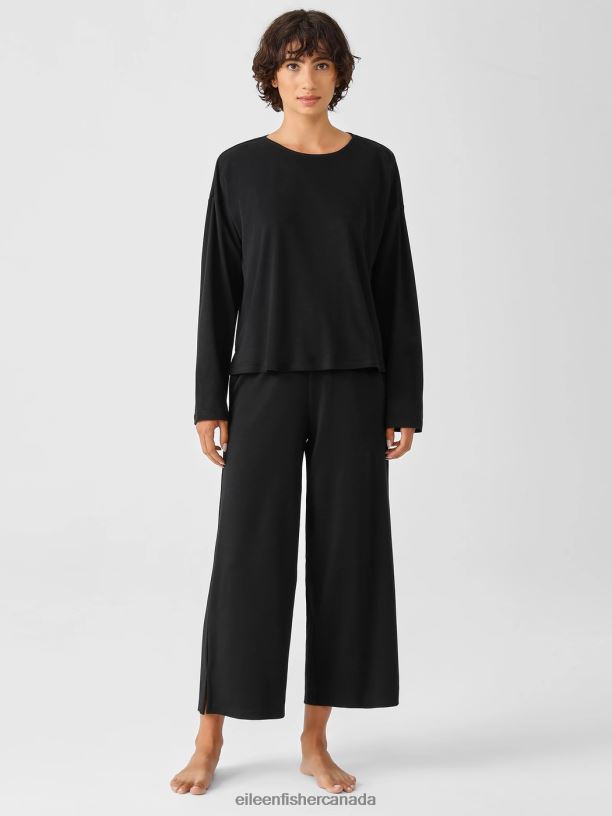 EILEEN FISHER Cozy Organic Cotton Interlock Box-Top Boxy Fit Short Length Women BLACK Clothing 024FN985