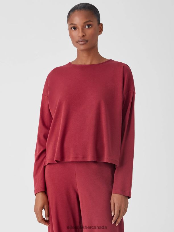 EILEEN FISHER Cozy Organic Cotton Interlock Box-Top Boxy Fit Short Length Women CRANBERRY Clothing 024FN989