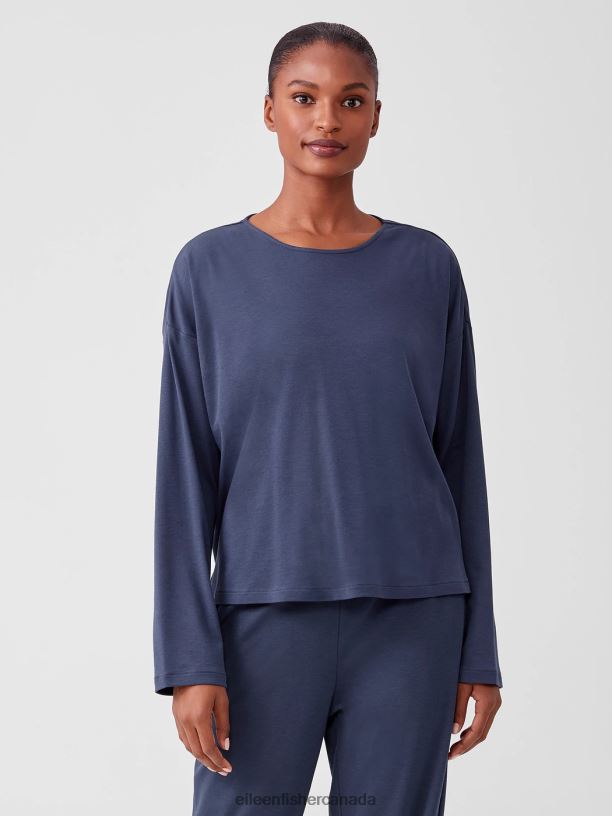EILEEN FISHER Cozy Organic Cotton Interlock Box-Top Boxy Fit Short Length Women INDIGO Clothing 024FN987