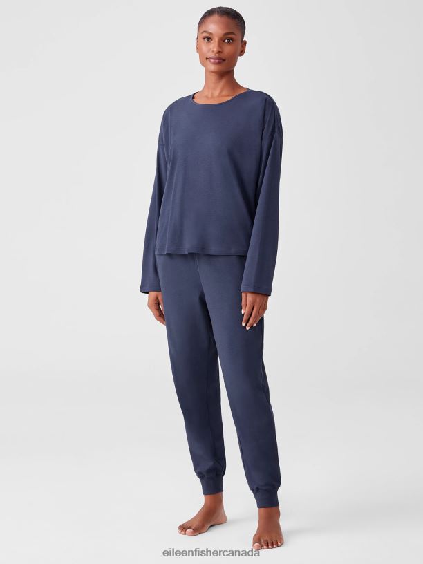 EILEEN FISHER Cozy Organic Cotton Interlock Box-Top Boxy Fit Short Length Women INDIGO Clothing 024FN987
