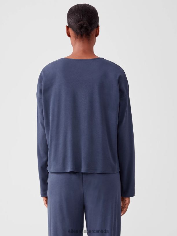 EILEEN FISHER Cozy Organic Cotton Interlock Box-Top Boxy Fit Short Length Women INDIGO Clothing 024FN987
