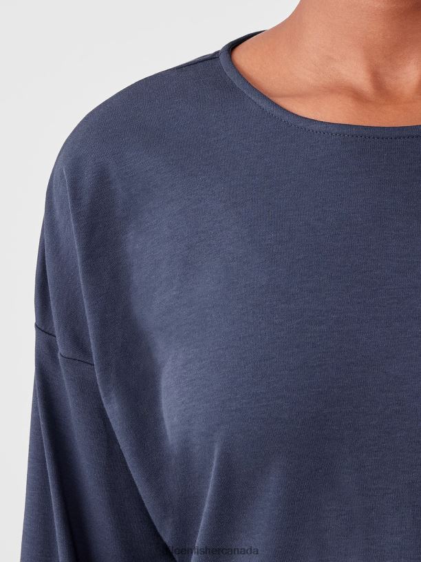 EILEEN FISHER Cozy Organic Cotton Interlock Box-Top Boxy Fit Short Length Women INDIGO Clothing 024FN987