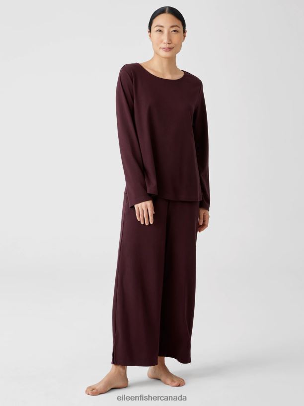 EILEEN FISHER Cozy Organic Cotton Interlock Jewel Neck Top Easy Fit Basic Length Women BLACK Clothing 024FN992