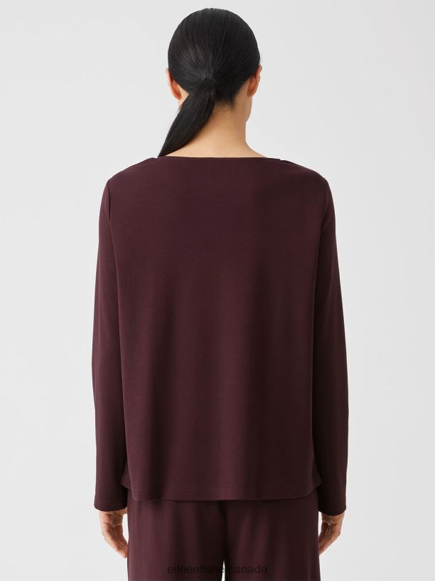 EILEEN FISHER Cozy Organic Cotton Interlock Jewel Neck Top Easy Fit Basic Length Women BLACK Clothing 024FN992